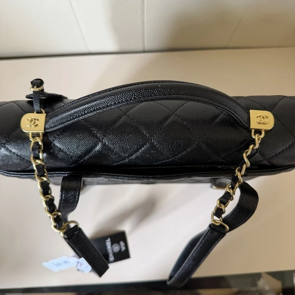 Chanel School Memory Large Flap Bag 22K Caviar Quilted Antique Gold Hardware NWT